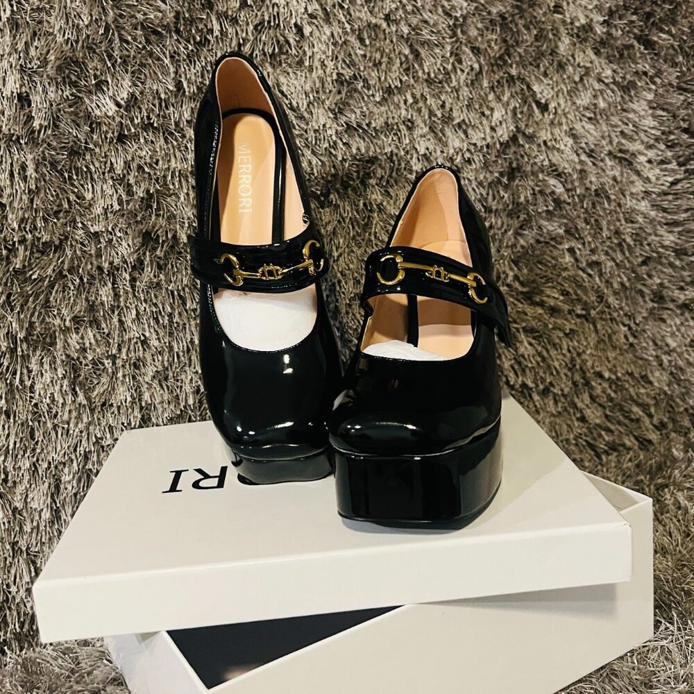 Patent Black Platform Heels by Merrori - Picture 3 of 3